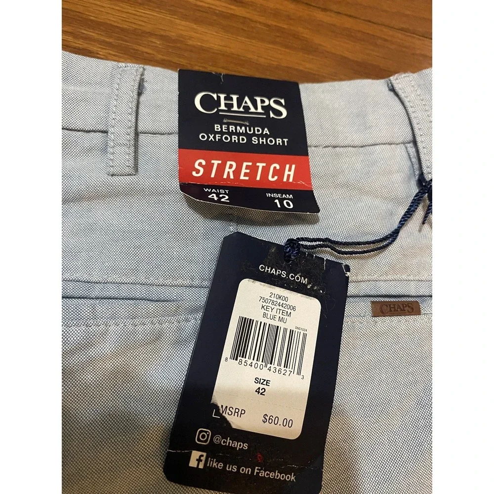 Chaps Oxford Shorts Size 42 Men's New Chino Bermuda Short Stretch Blue $60